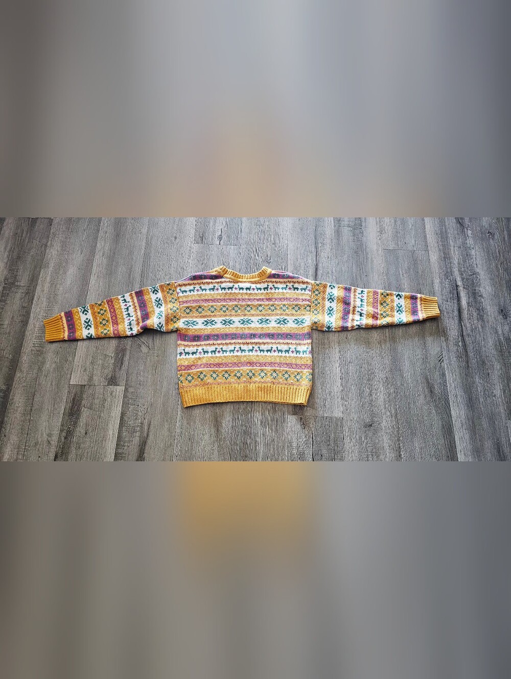 Forever 21 Mustard Fair Isle Crewneck Sweater with Teal & Purple Accents